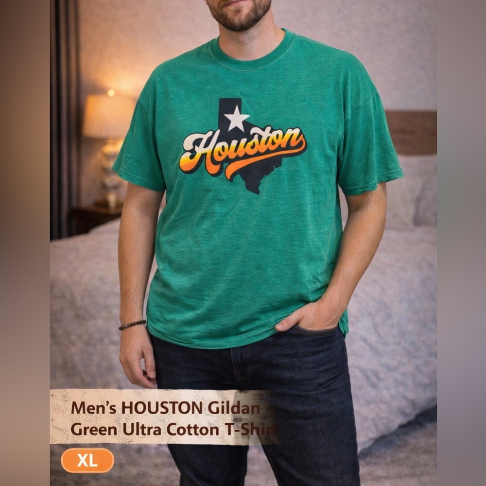 HOUSTON Gildan Green Ultra Cotton T-Shirt XL